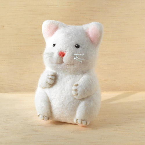 絶対的な信頼 2頭身の白い猫 羊毛フェルト マナウヲ（てんめのながや） 通販 羊毛フェルト