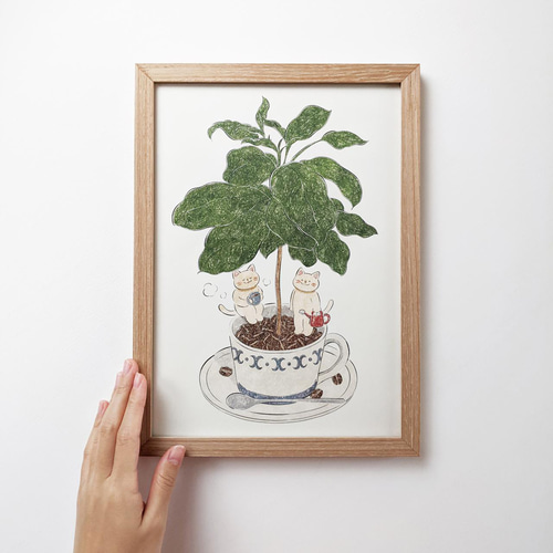 mayu様 ページ ／　藤の絵 コーヒーアート A4 猫とコーヒーの木 アートプリント/イラスト複製画 イラスト