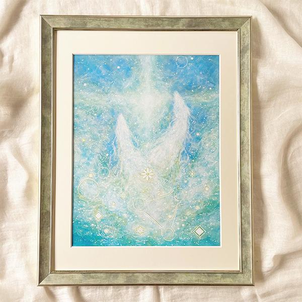 龍神様と夕日 抽象画 日の出 アクリル絵の具 hoowmii アート