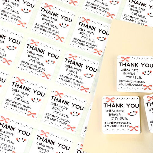 No.194 サンキューシール40枚ハンドメイド ありがとうシールリボン