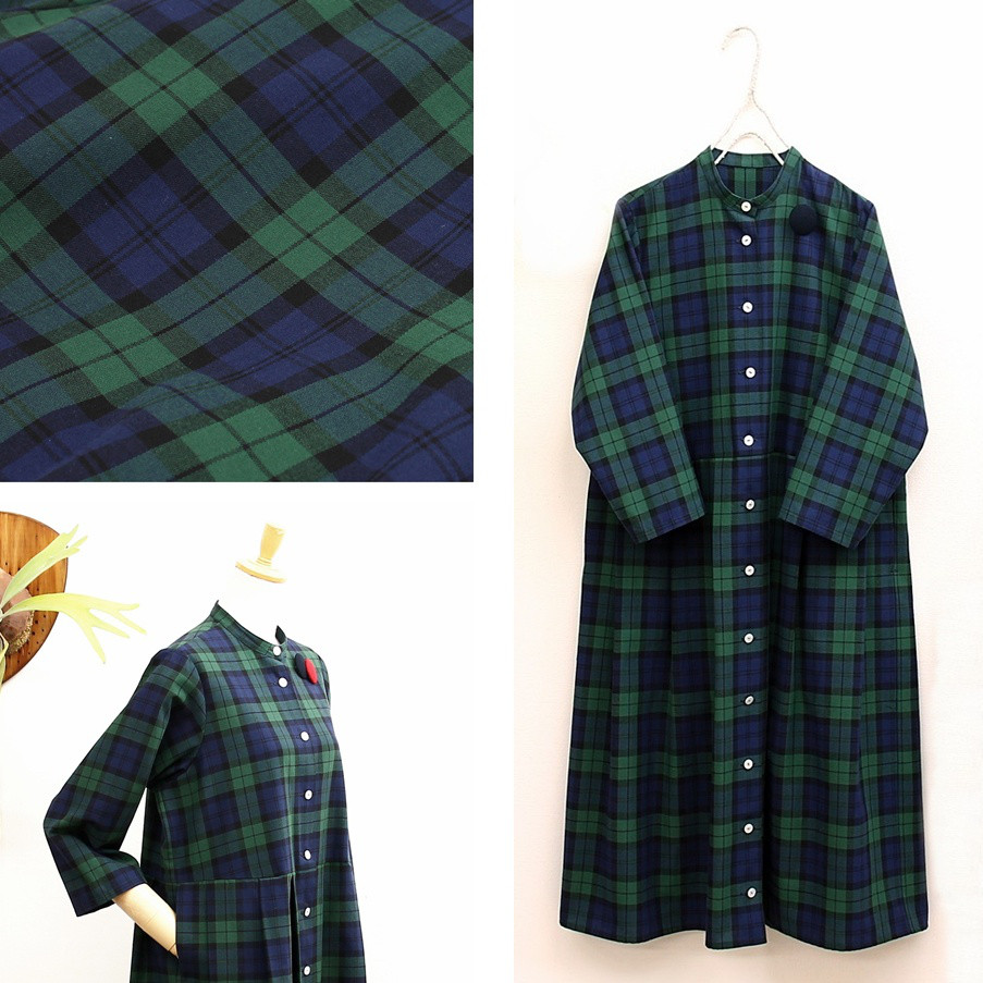 c_o_c_o_r_o　ネイビー/タータンチェック　フレームスタンド　ウエスト切り替えＡラインワンピース 14,256円