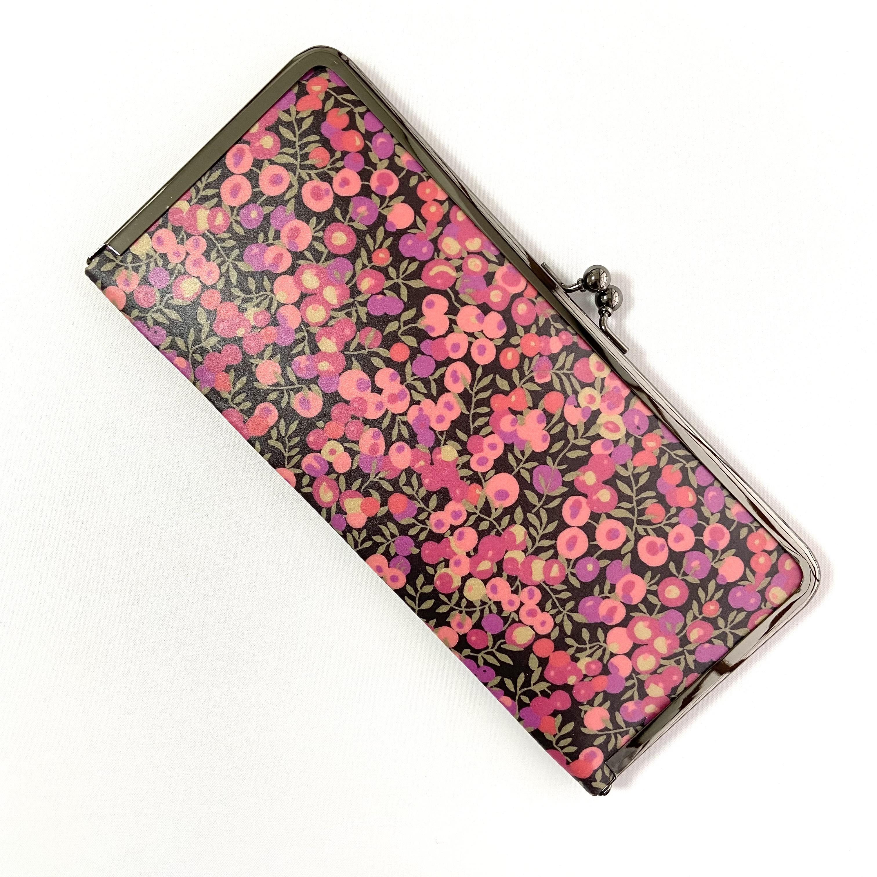 ＊ラミネート＊ がま口長財布 スリム ウィルトシャー ローズピンクブラウン リバティプリント使用