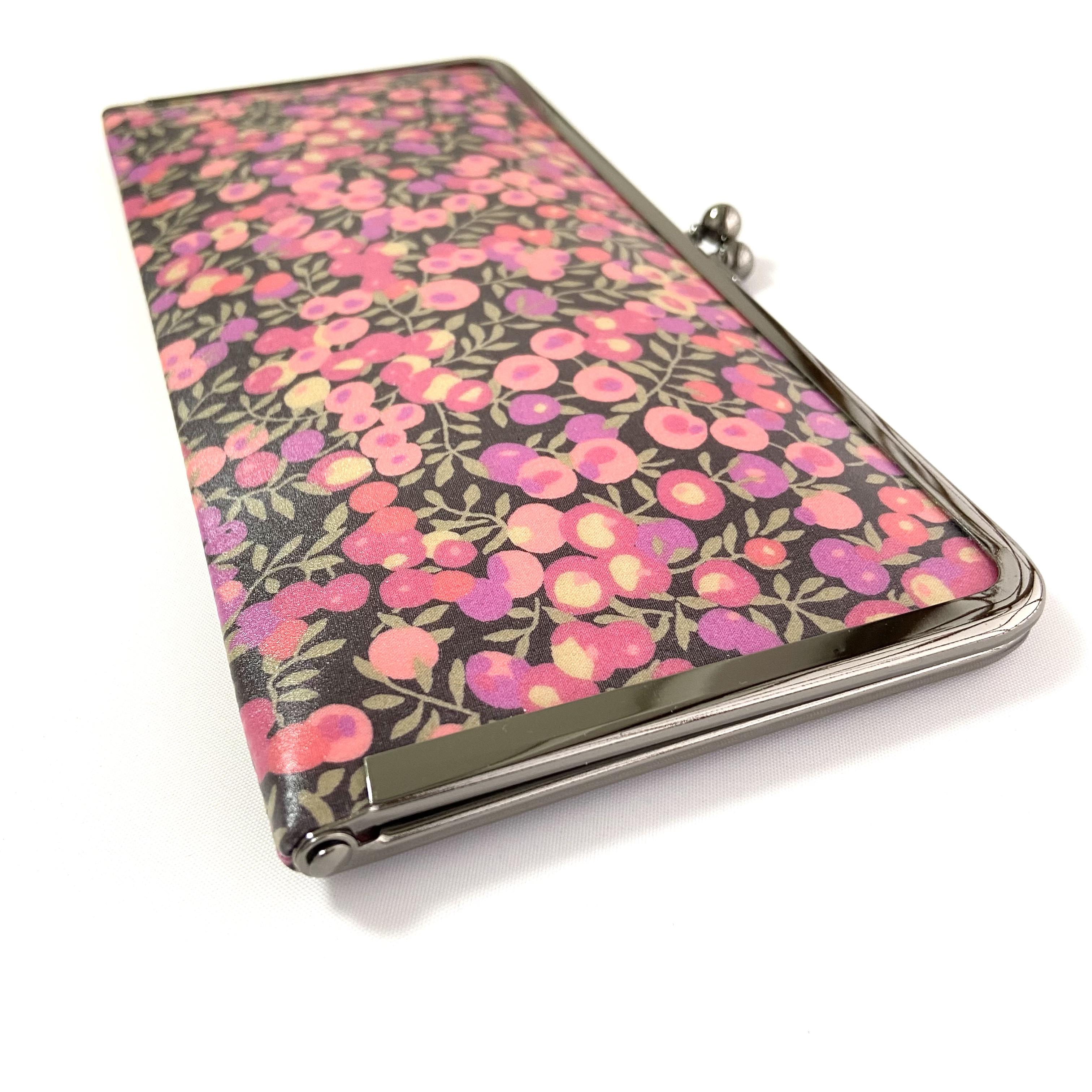 ＊ラミネート＊ がま口長財布 スリム ウィルトシャー ローズピンクブラウン リバティプリント使用