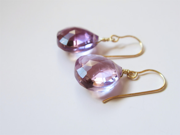 ピンクアメジスト マロンブリオレットカット***(14Kgf・Silver)ピアス 