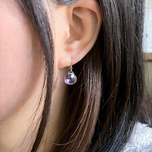 ピンクアメジスト マロンブリオレットカット***(14Kgf・Silver)ピアス  