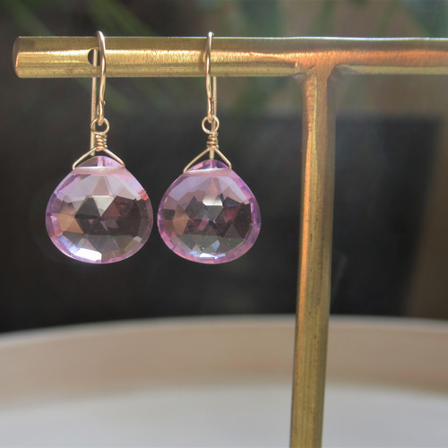 ピンクアメジスト マロンブリオレットカット***(14Kgf・Silver)ピアス 