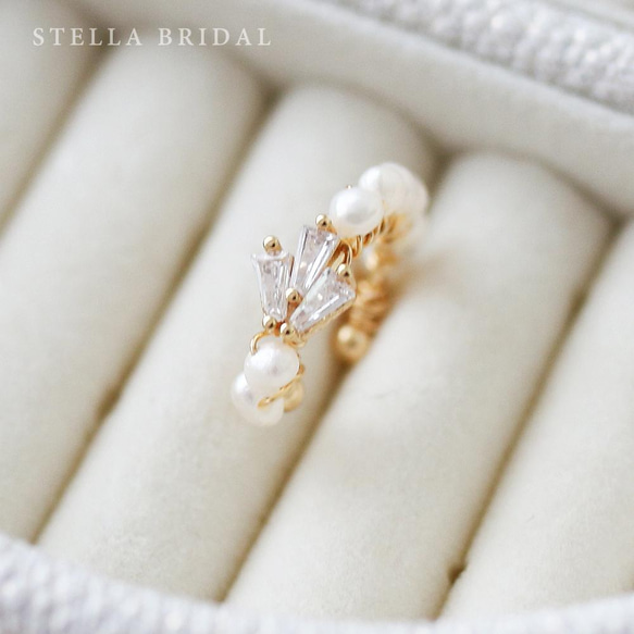 Stella Bridal＊ベビーパールとキュービックジルコニアモチーフのイヤーカフ 3枚目の画像