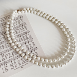 8mm ホワイトコットンパールのロングネックレス 2連【入学式・卒業式