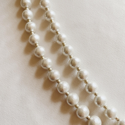 8mm ホワイトコットンパールのロングネックレス 2連【入学式