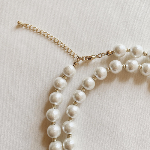 8mm ホワイトコットンパールのロングネックレス 2連【入学式
