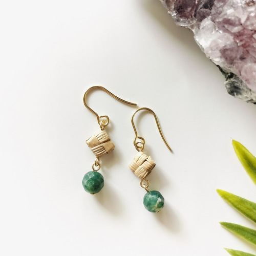 ラウハラ✢'ekahi✢天然石モスアゲート✢サージカルステンレスピアス