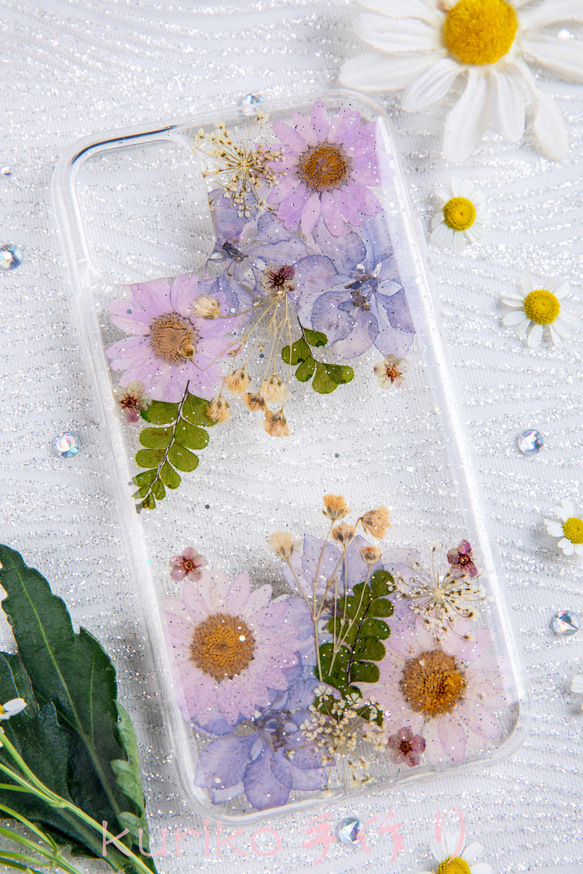 全機種対応iPhone Xperia Galaxy マホケース 押し花ケース 人気 押し花 ❀ケース 花束 花物語 5枚目の画像