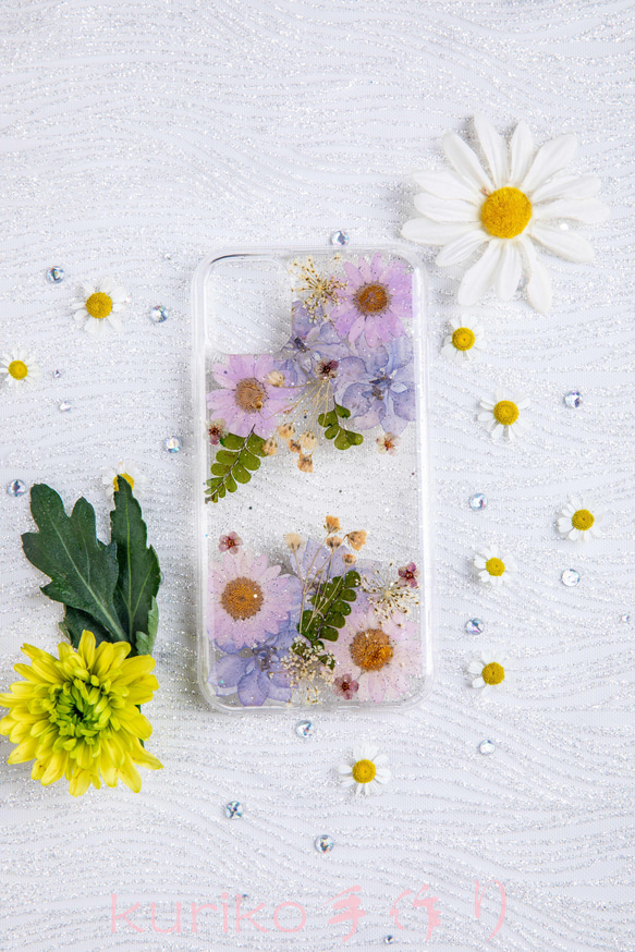 全機種対応iPhone Xperia Galaxy マホケース 押し花ケース 人気 押し花 ❀ケース 花束 花物語 1枚目の画像