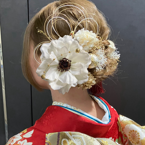 アネモネ ホワイト 成人式 前撮り 髪飾り 結婚式 卒業式 クリア