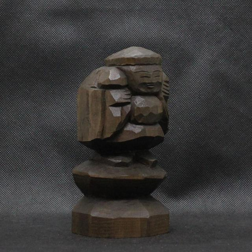 銀製 仏像彫刻 円筒形　アンティーク 仏像 円空仏 木彫 大黒天（14cm 着色 dk2601） 彫刻 円空工房クリーマ