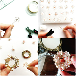 櫻花和棉質珍珠花環胸針 第14張的照片