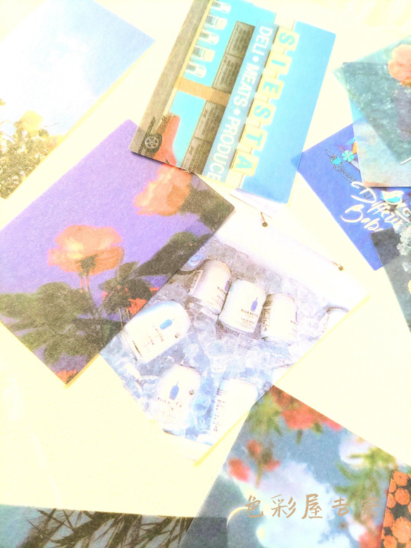 ✩約５０枚入　和紙風シール(青の空月)/海外 mixフレークシール　ノスタルジックㅤレトロ　フォトジェニックㅤ色彩屋吉宗 3枚目の画像