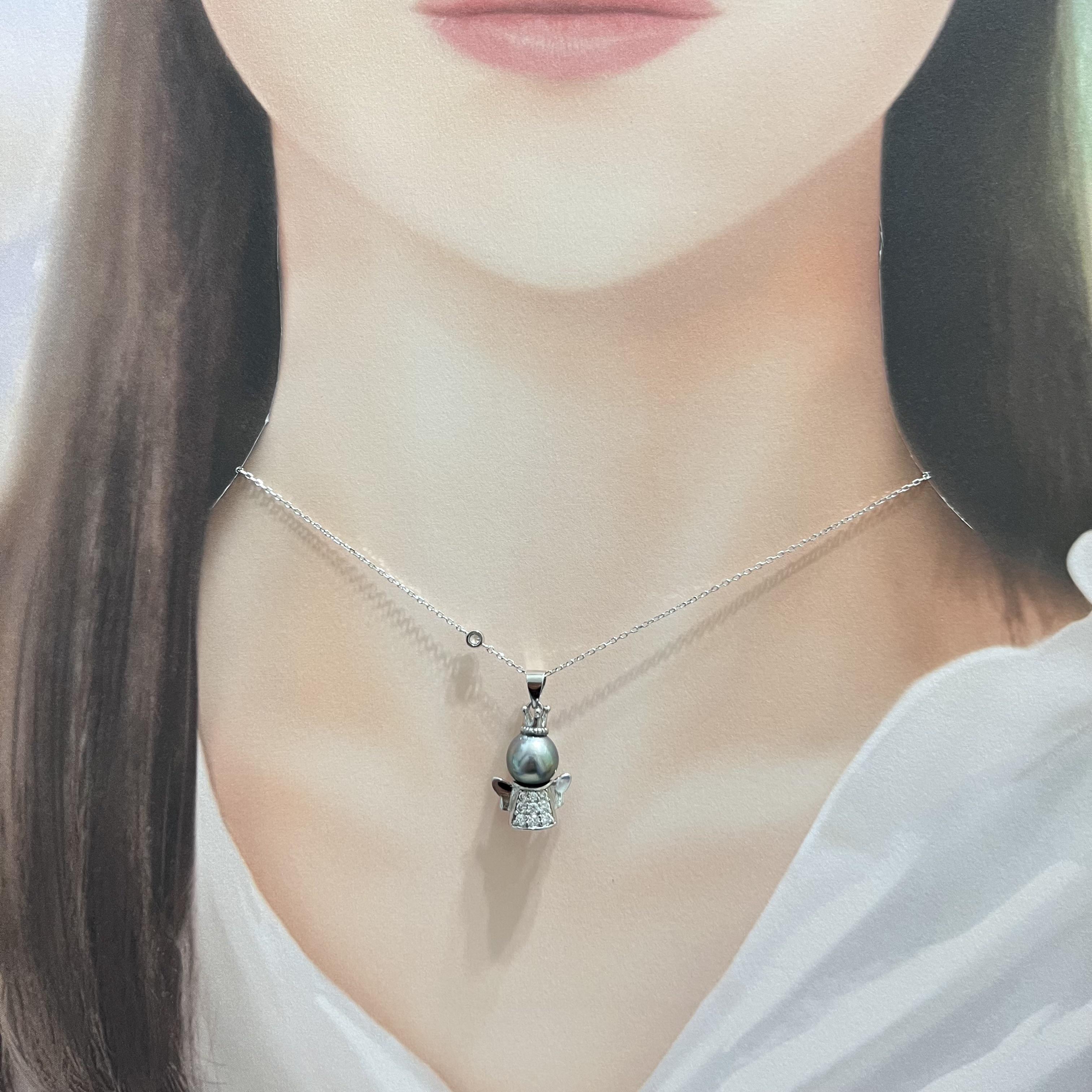 高級品タヒチ黒蝶真珠　 刻印あり S925シルバーネックレス　エンジェルモチーフ