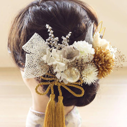 髪飾り 成人式 プリザーブドフラワー シャロン Bゴールド 結婚式 和装 白無垢 色打掛 振袖 袴 造花 K_0425b 3枚目の画像