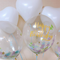 pretty blue flowers birthdayコンフェッティバルーン6個セット 5枚目の画像