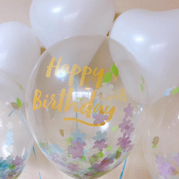 pretty blue flowers birthdayコンフェッティバルーン6個セット 3枚目の画像