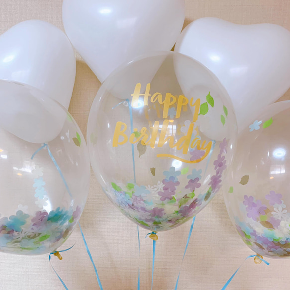 pretty blue flowers birthdayコンフェッティバルーン6個セット 4枚目の画像