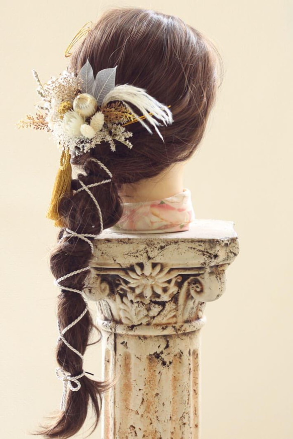 成人式 髪飾り セシル 組紐アレンジ A:ホワイトゴールド 水引 色打掛 結婚式 白無垢 和装 神前式 K_0419a 4枚目の画像