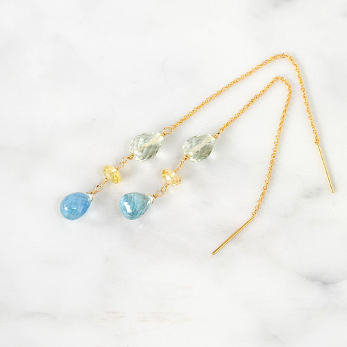 14kgf/ペールトーン アクアマリン彩天然石アメリカンチェーンピアス