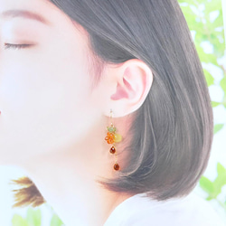 14kgf / [含羞草] Yellow Opal x Spessarting Garnet 不對稱耳環 第5張的照片