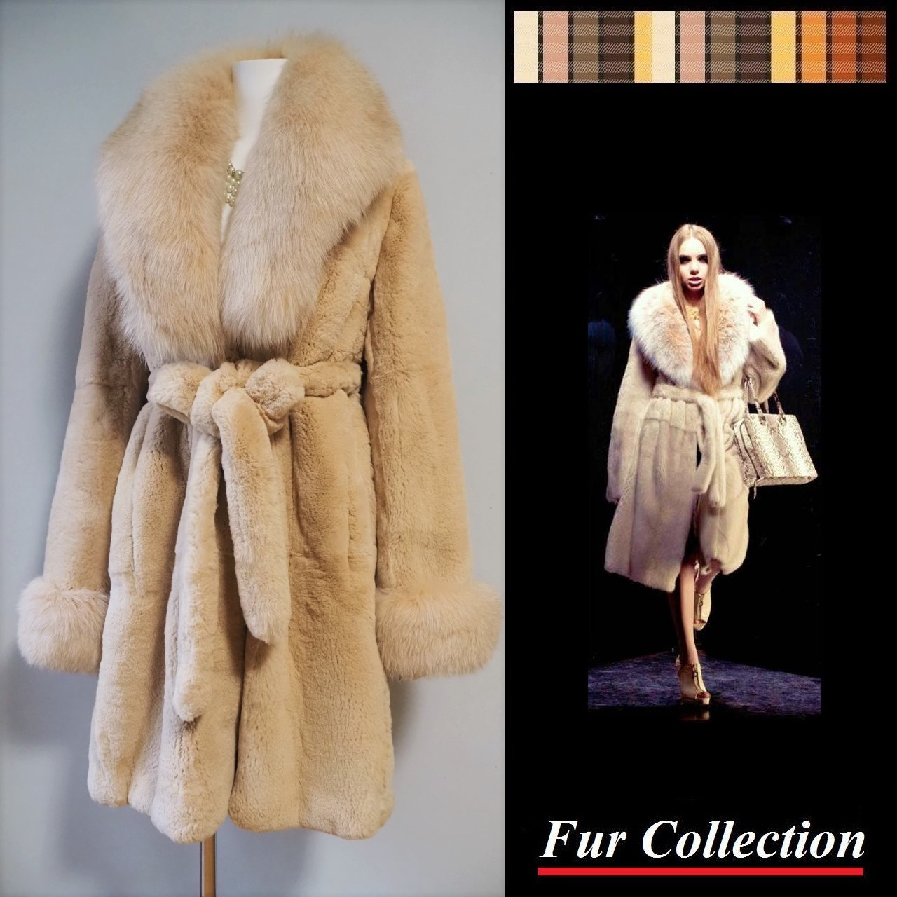 ヨーロッパ貴族的な雰囲気漂う☆ふかふかベージュフォックスファー×ふわふわレッキス毛皮コート　レディースリアルファーコート