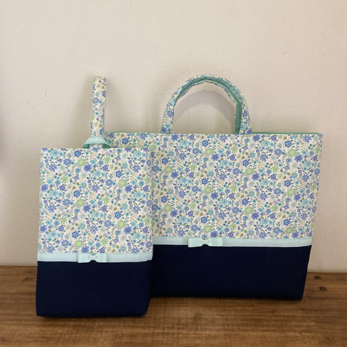 オーダー】レッスンバッグリボン柄紺