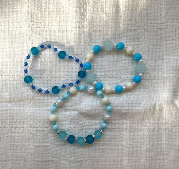 ブルートパーズ ファッション 青色ビーズ 3本セット ブレスレット