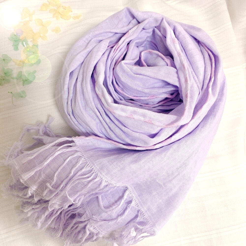 花粉離脱効果あります！サイド刺繍が可愛い薄紫の紫陽花色　抗菌防臭素材ダブルガーゼの大判ストール