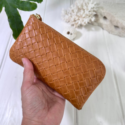 【受注生産】メッシュ加工のオイルレザー☆L字ファスナー長財布『coronコロン』Black&Brown 5枚目の画像