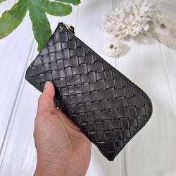 【受注生産】メッシュ加工のオイルレザー☆L字ファスナー長財布『coronコロン』Black&Brown 4枚目の画像