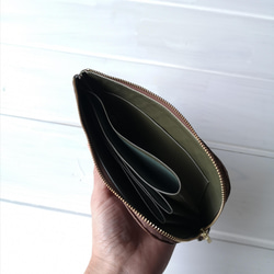 【受注生産】メッシュ加工のオイルレザー☆L字ファスナー長財布『coronコロン』Black&Brown 8枚目の画像