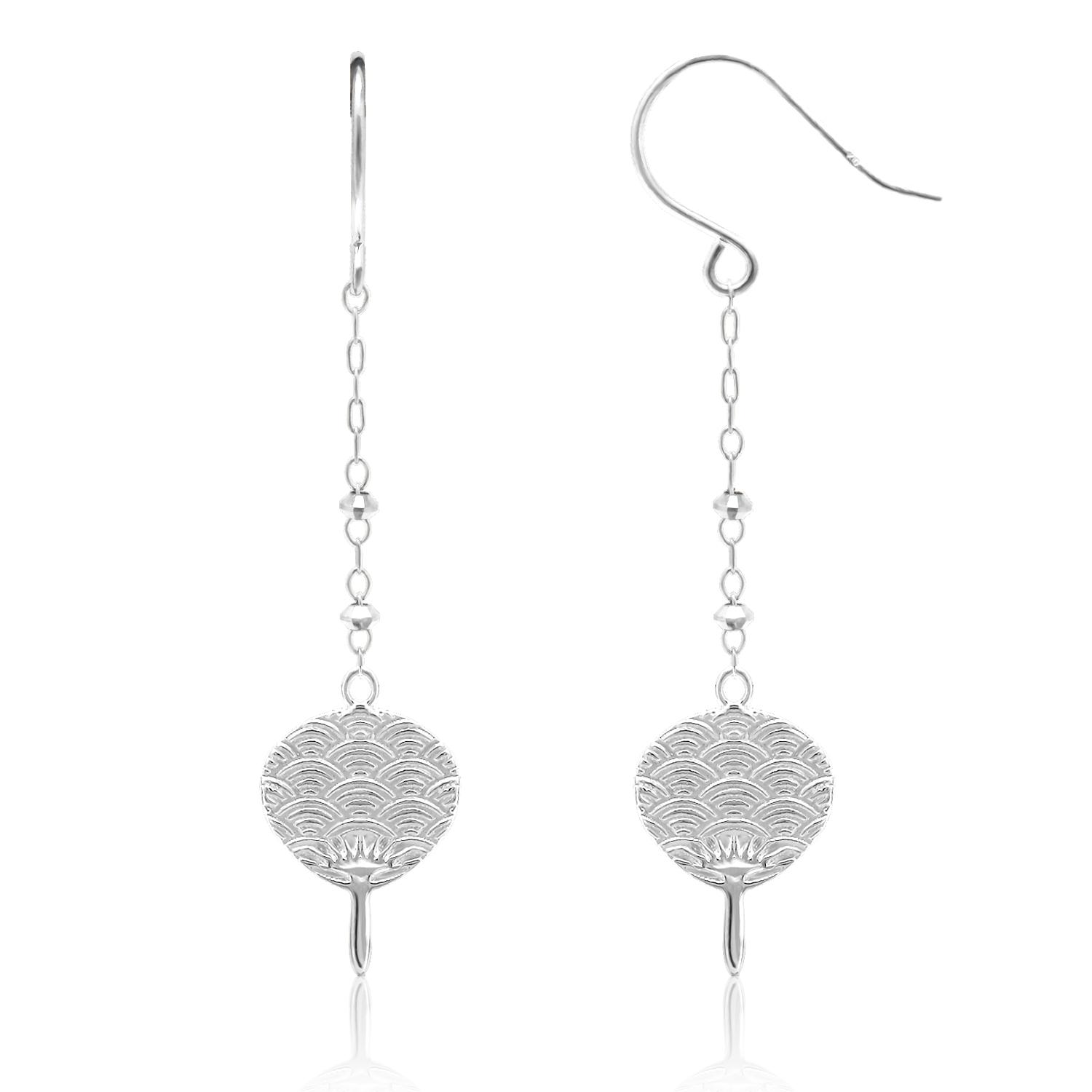 浴衣にピッタリ！ 団扇 うちわ モチーフ ピアス K10 ホワイトゴールド 海外の方へのギフトにおすすめ！ [受注制作]