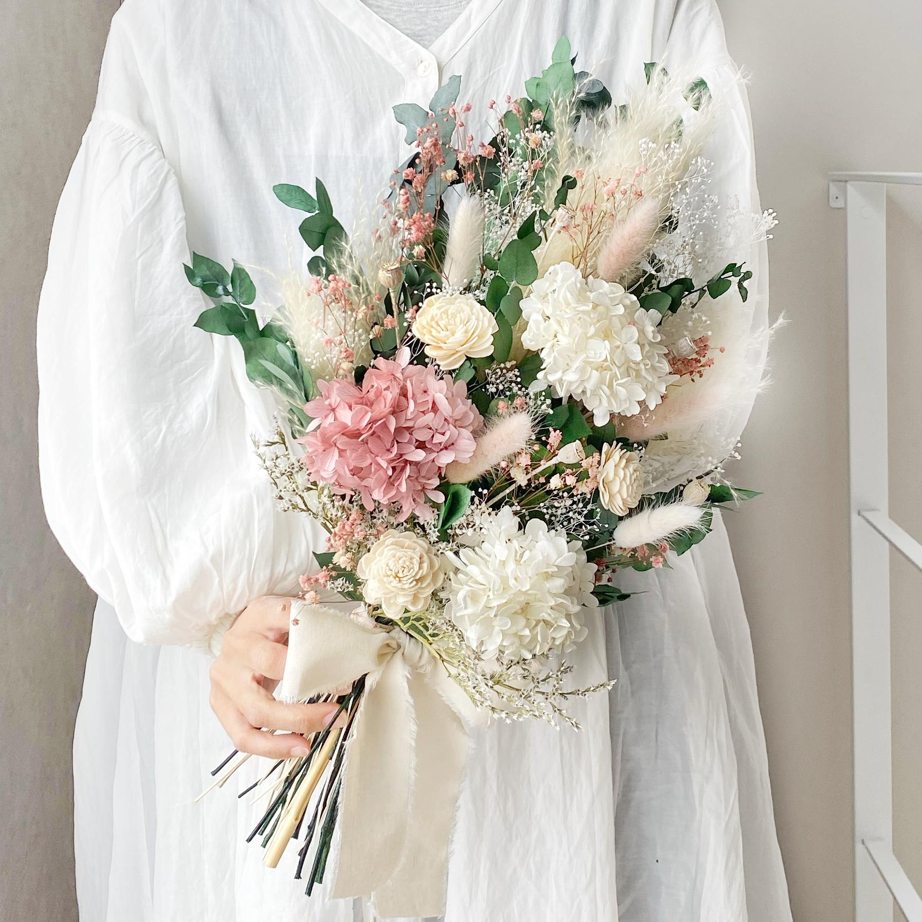 ナチュラルブーケＬ　ユーカリピンク　ウェディング　ドライフラワー　プリザーブドフラワー