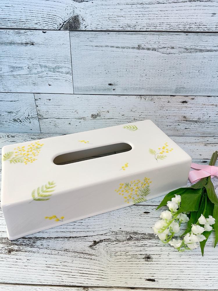 ハンドメイド✁︎✁︎ ボックスティッシュカバー ステッチミモザ