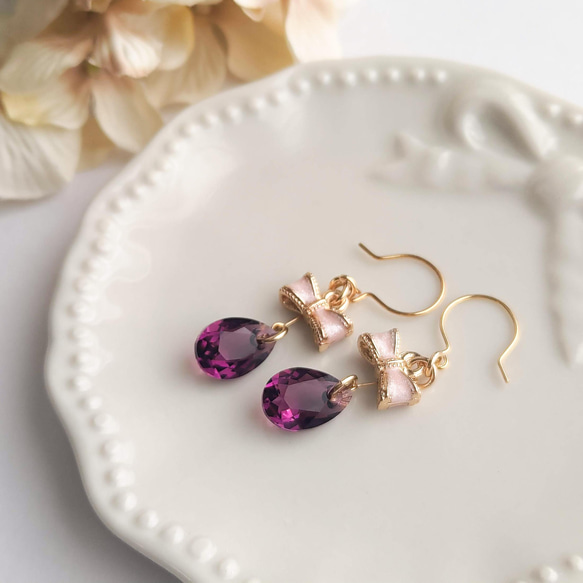 アメジストパープル｜かわいいしずく 最高品質クリスタル 清楚なピアス 