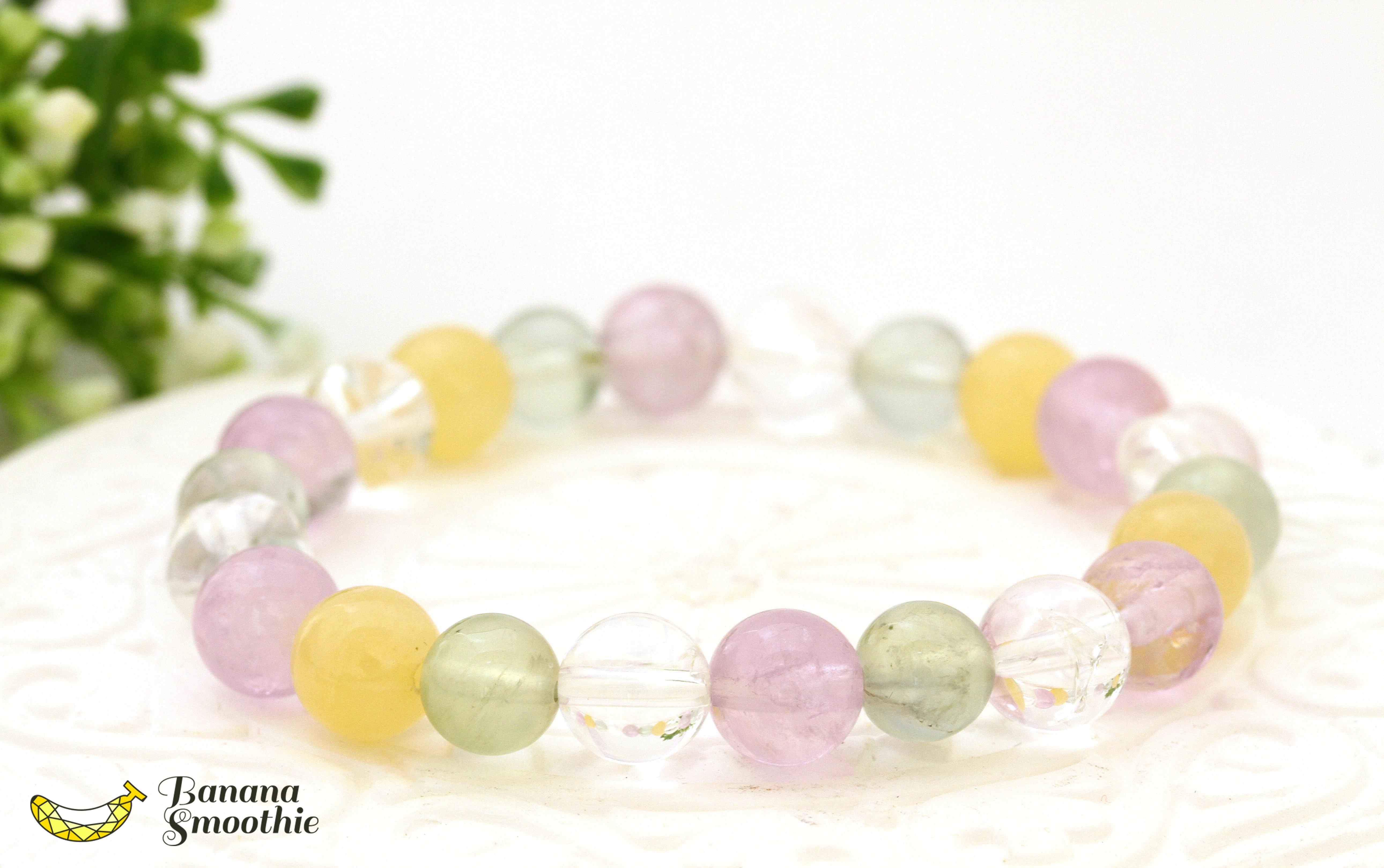 困難を乗り越え目標を達成！イエローカルサイト ラベンダーアメジスト アイリスクォーツ プレナイトの 天然石ブレスレット