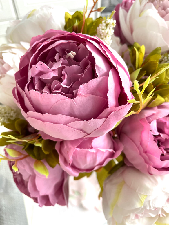 no7,大きめのシャクヤク(淡いピンク),つぼみ付き,花束,ヨーロッパスタイル,人工シルク,パーティ 5枚目の画像