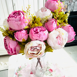no7,大きめのシャクヤク(淡いピンク),つぼみ付き,花束,ヨーロッパスタイル,人工シルク,パーティ 1枚目の画像