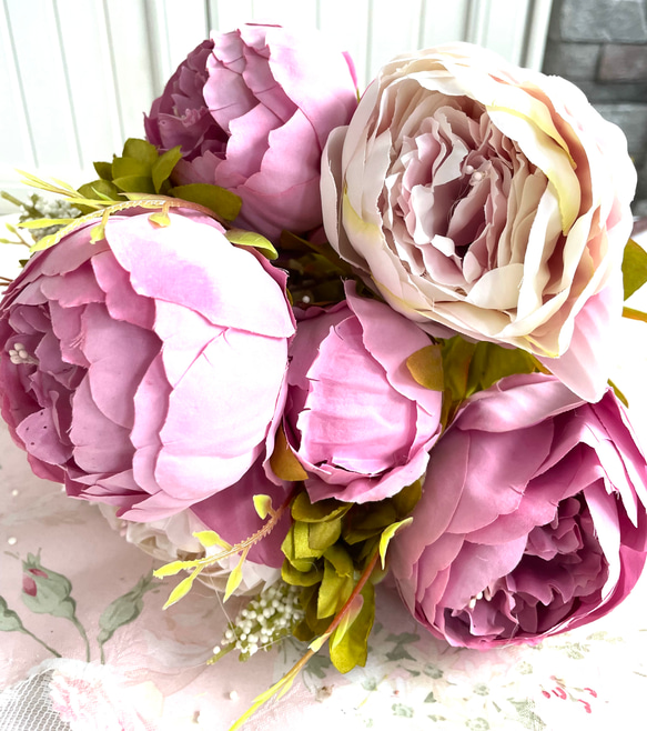 no7,大きめのシャクヤク(淡いピンク),つぼみ付き,花束,ヨーロッパスタイル,人工シルク,パーティ 9枚目の画像