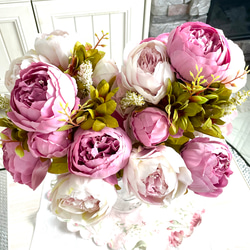 no7,大きめのシャクヤク(淡いピンク),つぼみ付き,花束,ヨーロッパスタイル,人工シルク,パーティ 2枚目の画像