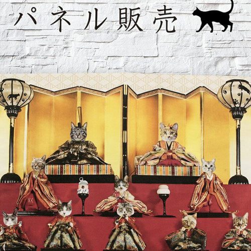 パネル生地猫&女の子 2枚あり （メッセージカード（色紙用、ねこ 