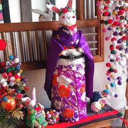 お正月飾り干支♪ひな祭り♪うさぎ和風紫着物人形♪ちりめん細工雛人形