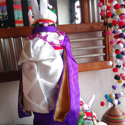 お正月飾り干支♪ひな祭り♪うさぎ和風紫着物人形♪ちりめん細工雛人形おひなさま和風飾り 3枚目の画像