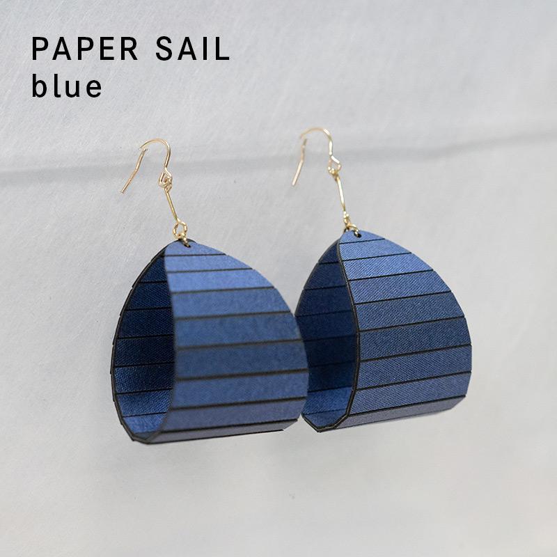 紙の耳飾り karupi 『PAPER SAIL(帆型)』blue
