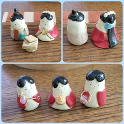 陶の小さなお雛様（2段飾り円形）ⒷJapanese doll figurines 6枚目の画像